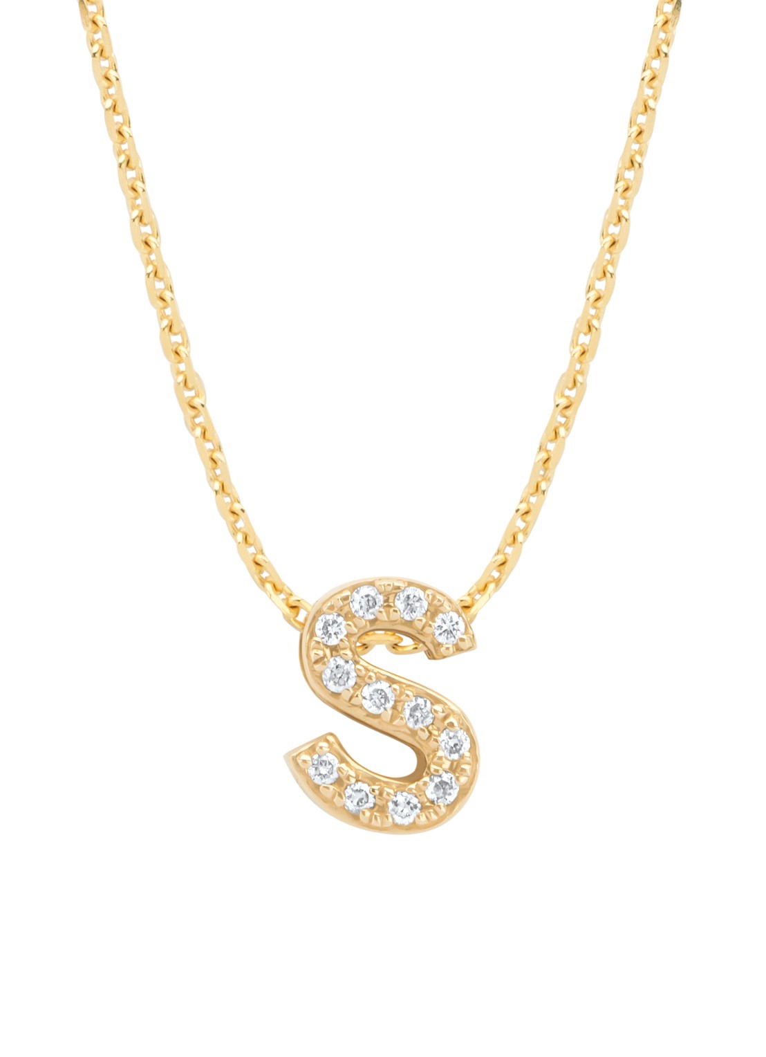 Diamond Point Geelgouden hanger S, 0.04 ct diamant, Alphabet - voorkant geelgoud