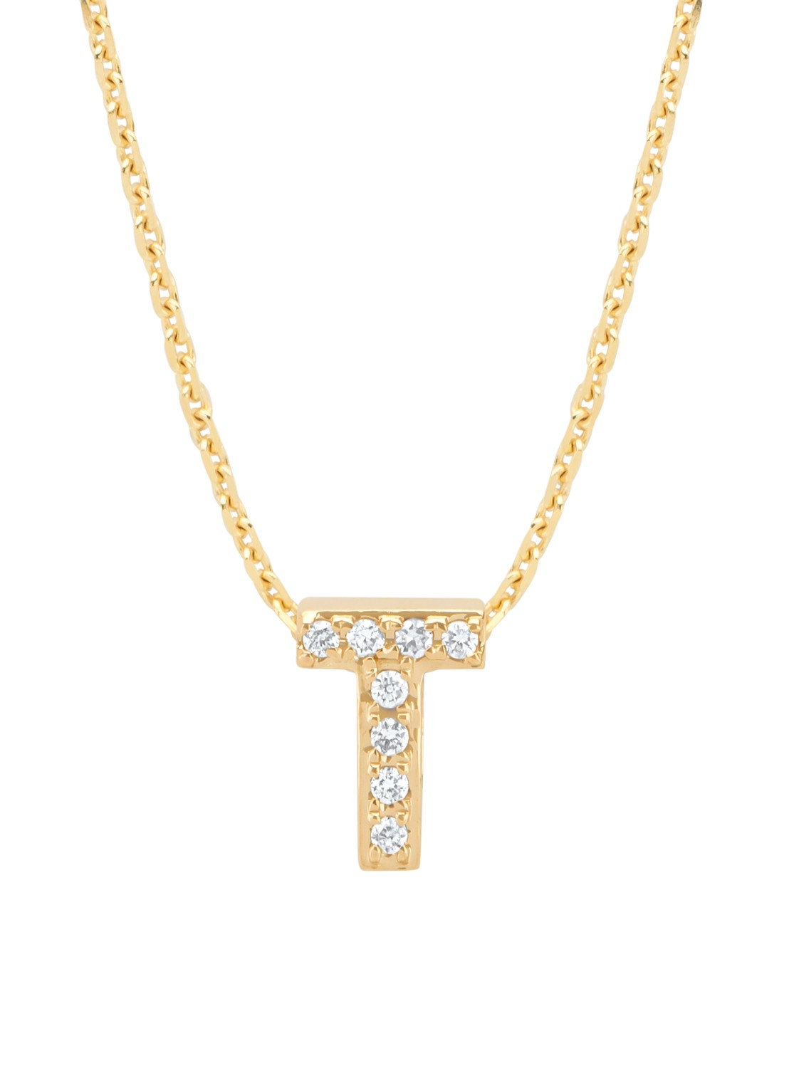Diamond Point Geelgouden hanger T, 0.04 ct diamant, Alphabet - voorkant 2 geelgoud