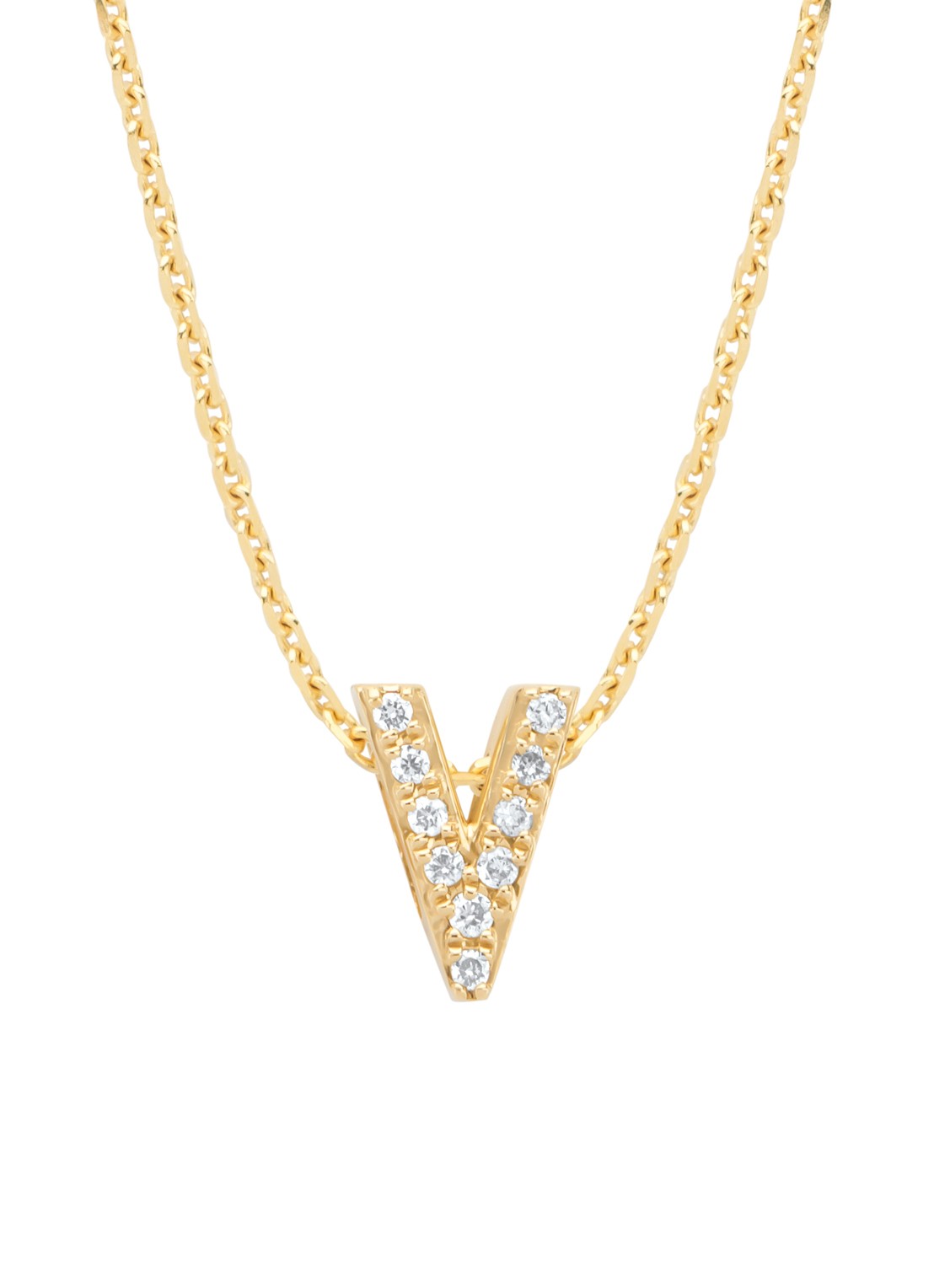 Diamond Point Geelgouden hanger V, 0.04 ct diamant, Alphabet - voorkant geelgoud