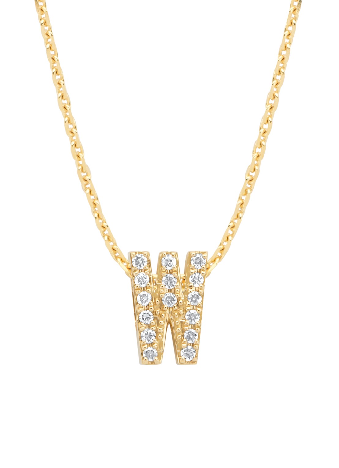Diamond Point Geelgouden hanger W, 0.05 ct diamant, Alphabet - voorkant geelgoud