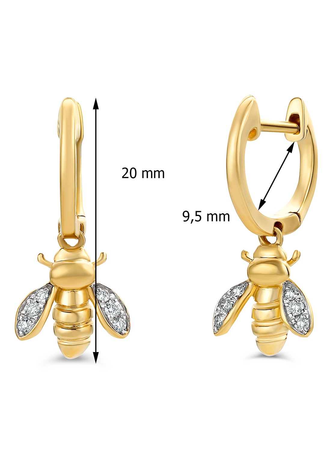 Diamond Point Geelgouden oorsieraden 0.08 ct diamant Queen Bee - detail 3 geelgoud