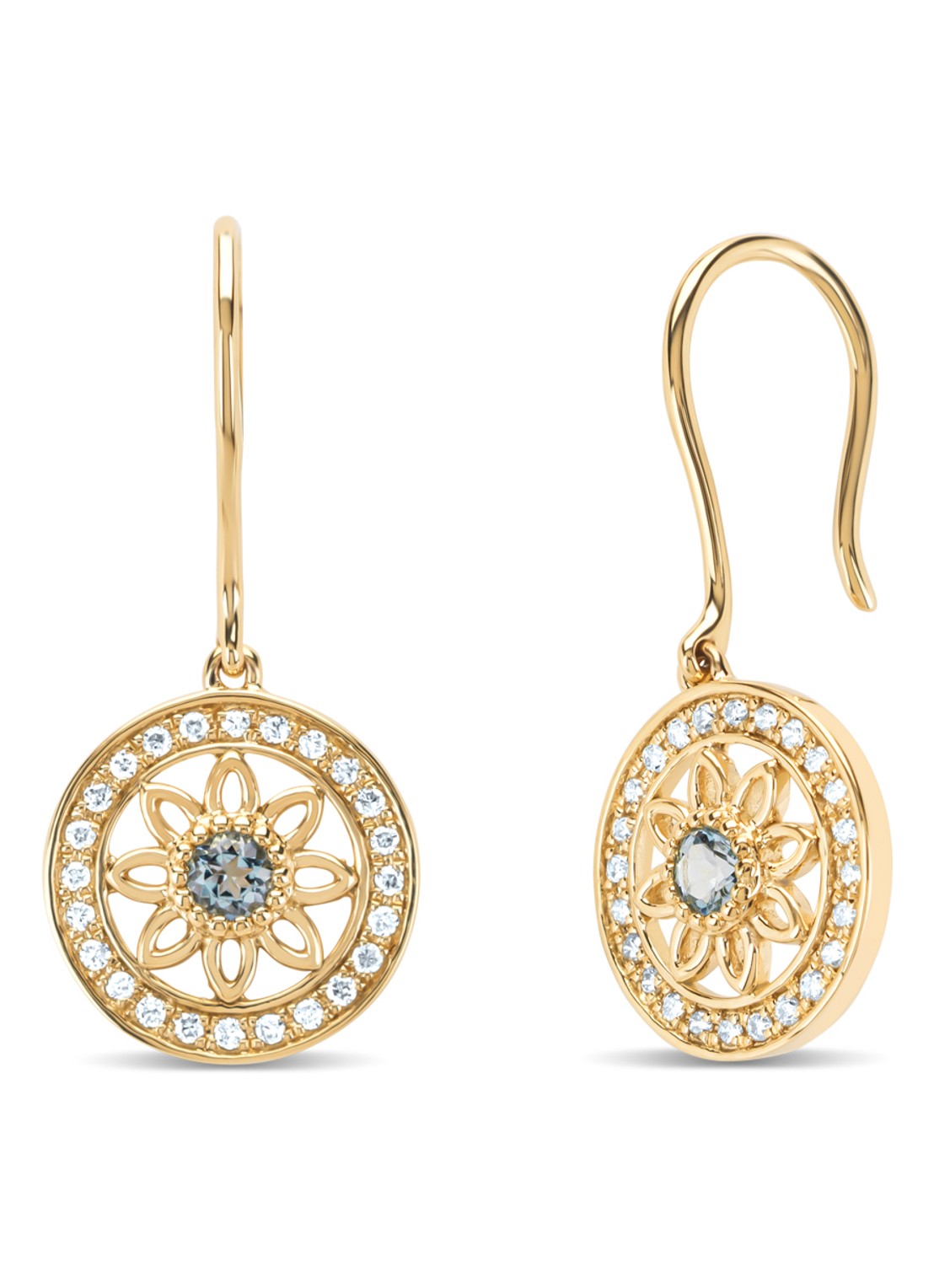 Diamond Point Geelgouden oorsieraden, 0.12 ct aquamarijn, Birthstones - voorkant geelgoud