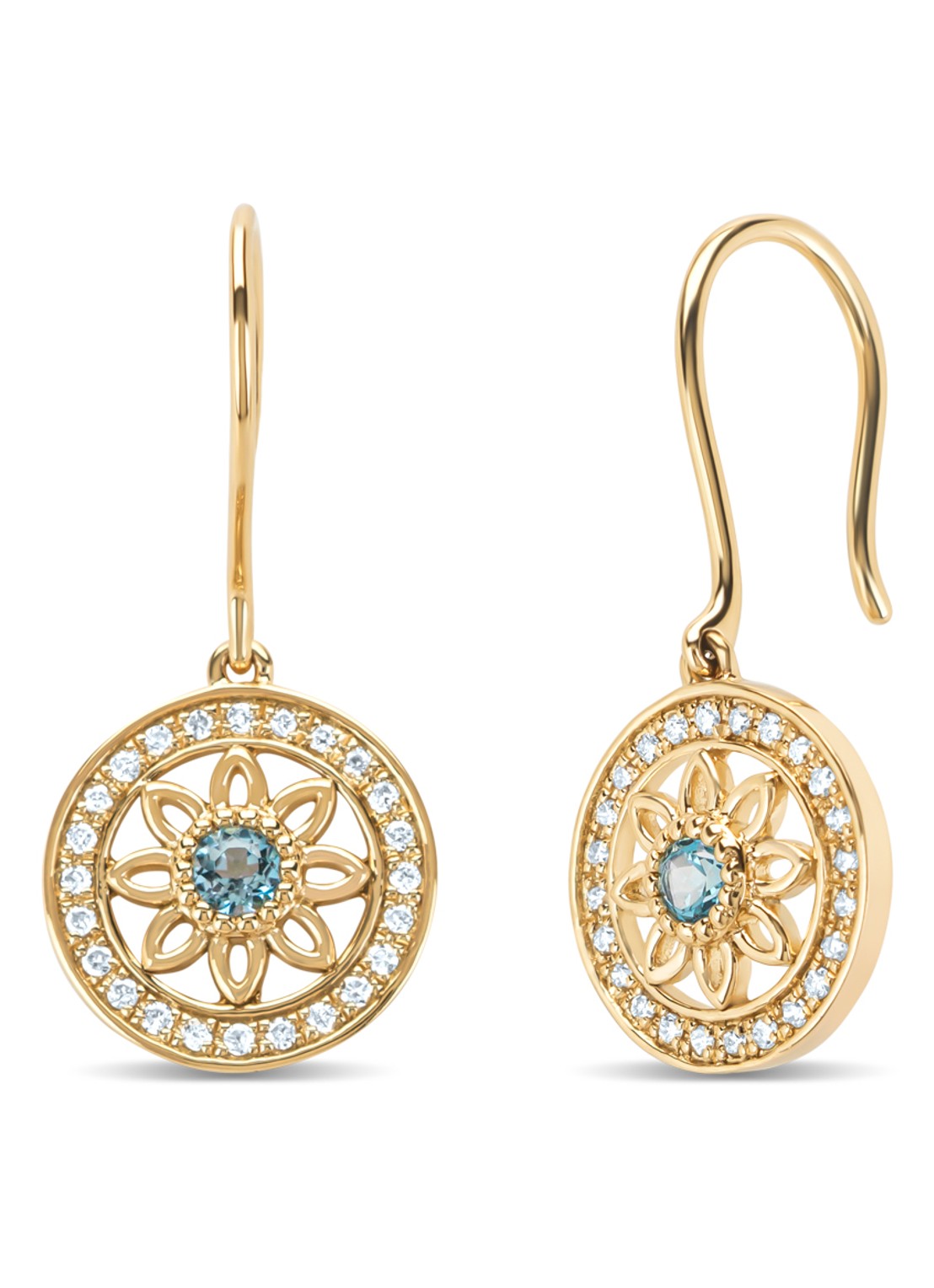 Diamond Point Geelgouden oorsieraden, 0.16 ct topaas, Birthstones - voorkant geelgoud