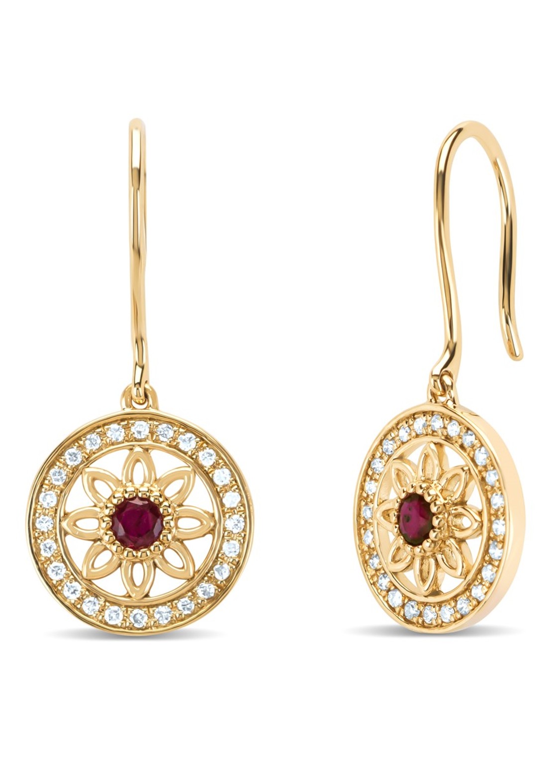 Diamond Point Geelgouden oorsieraden, 0.17 ct robijn ( behandeld), Birthstones - voorkant geelgoud