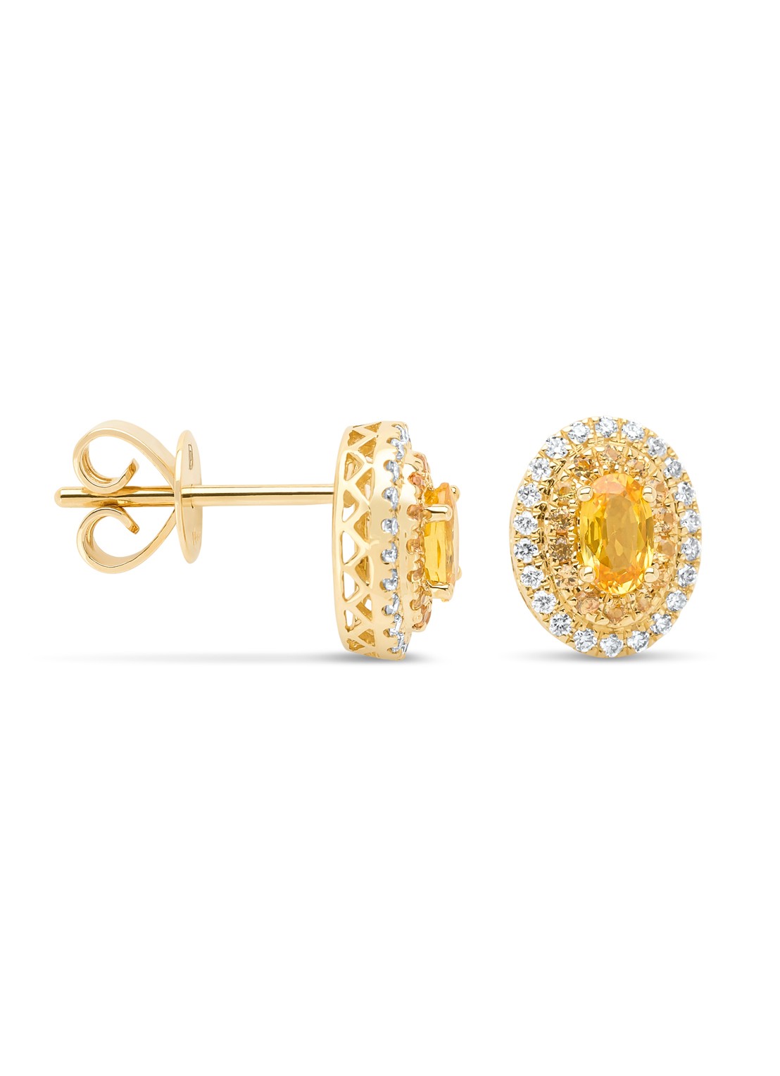 Diamond Point Geelgouden oorsieraden, 0.73 ct gele saffier, Eden - voorkant geelgoud