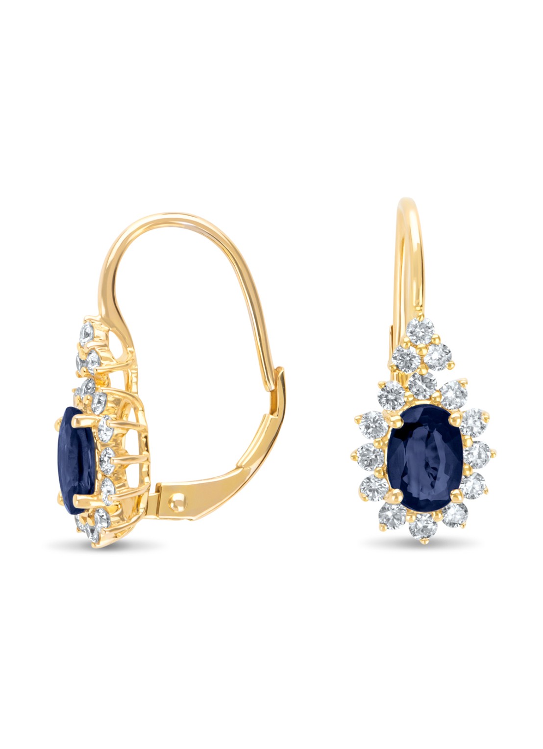 Diamond Point Geelgouden oorsieraden, 1.21 ct blauwe saffier, Eden - voorkant geelgoud
