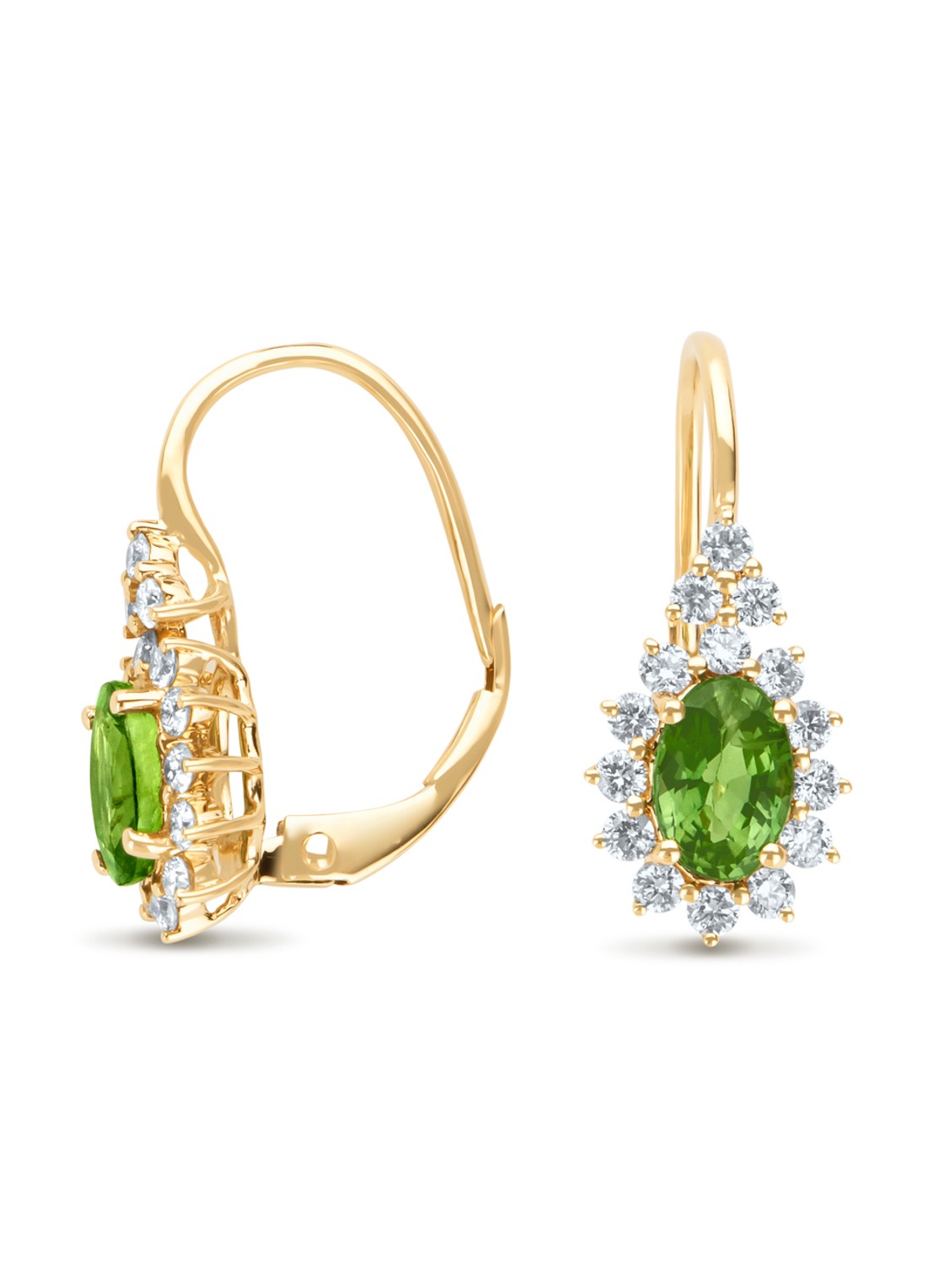 Diamond Point Geelgouden oorsieraden, 1.21 ct groene saffier, Eden - voorkant 3 geelgoud