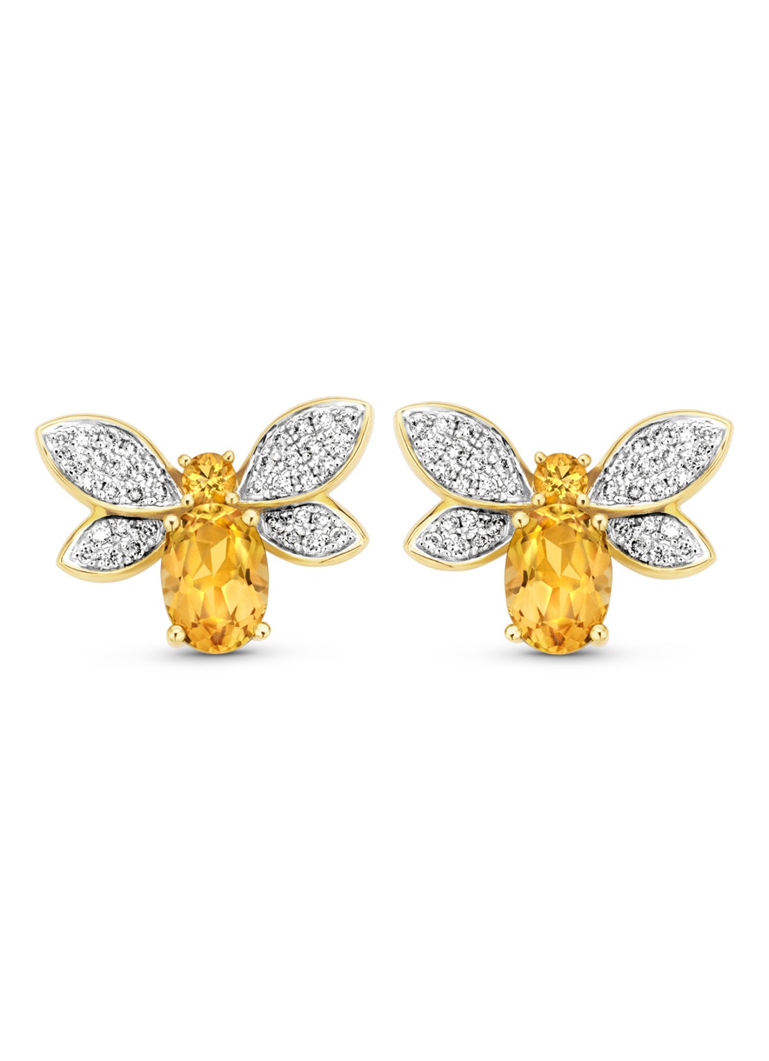 Diamond Point Geelgouden oorsieraden 1.55 ct citrien Queen Bee - voorkant 2 geelgoud