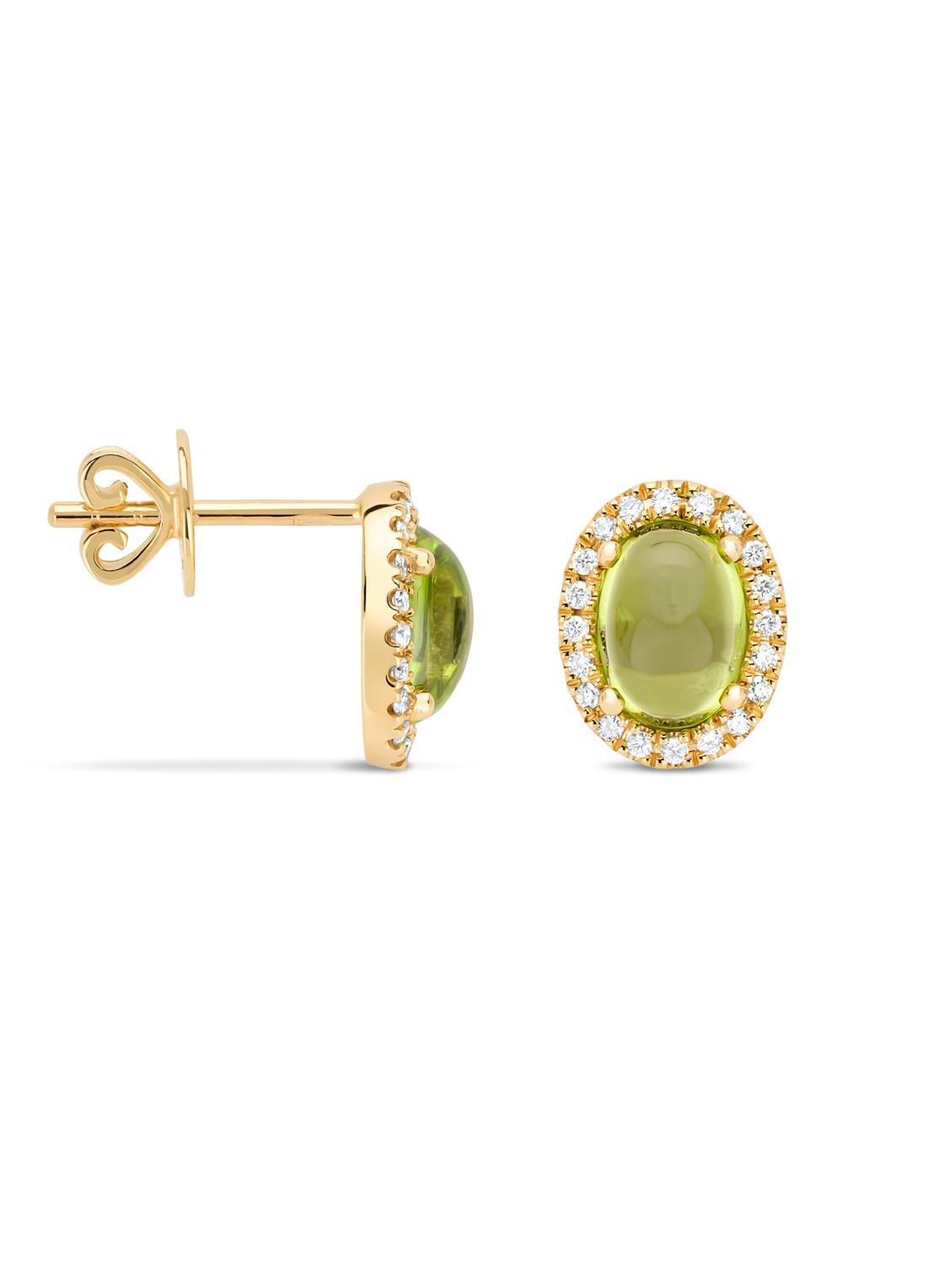 Diamond Point Geelgouden oorsieraden, 1.90 ct peridoot, Little Drops - voorkant geelgoud