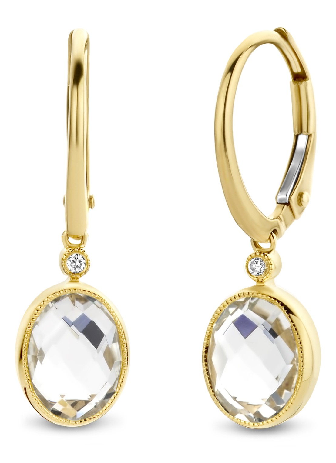 Diamond Point Geelgouden oorsieraden 3.21 ct witte topaas Philosophy - voorkant geelgoud