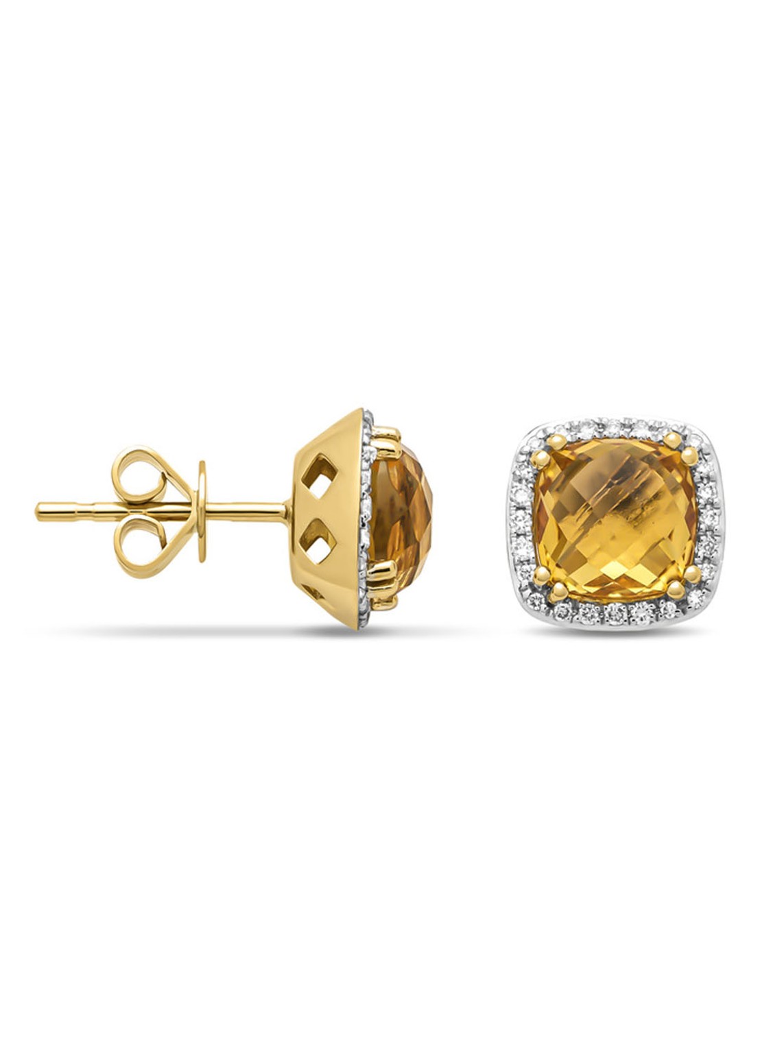 Diamond Point Geelgouden oorsieraden, 3.32 ct citrien, Fiësta - voorkant geelgoud