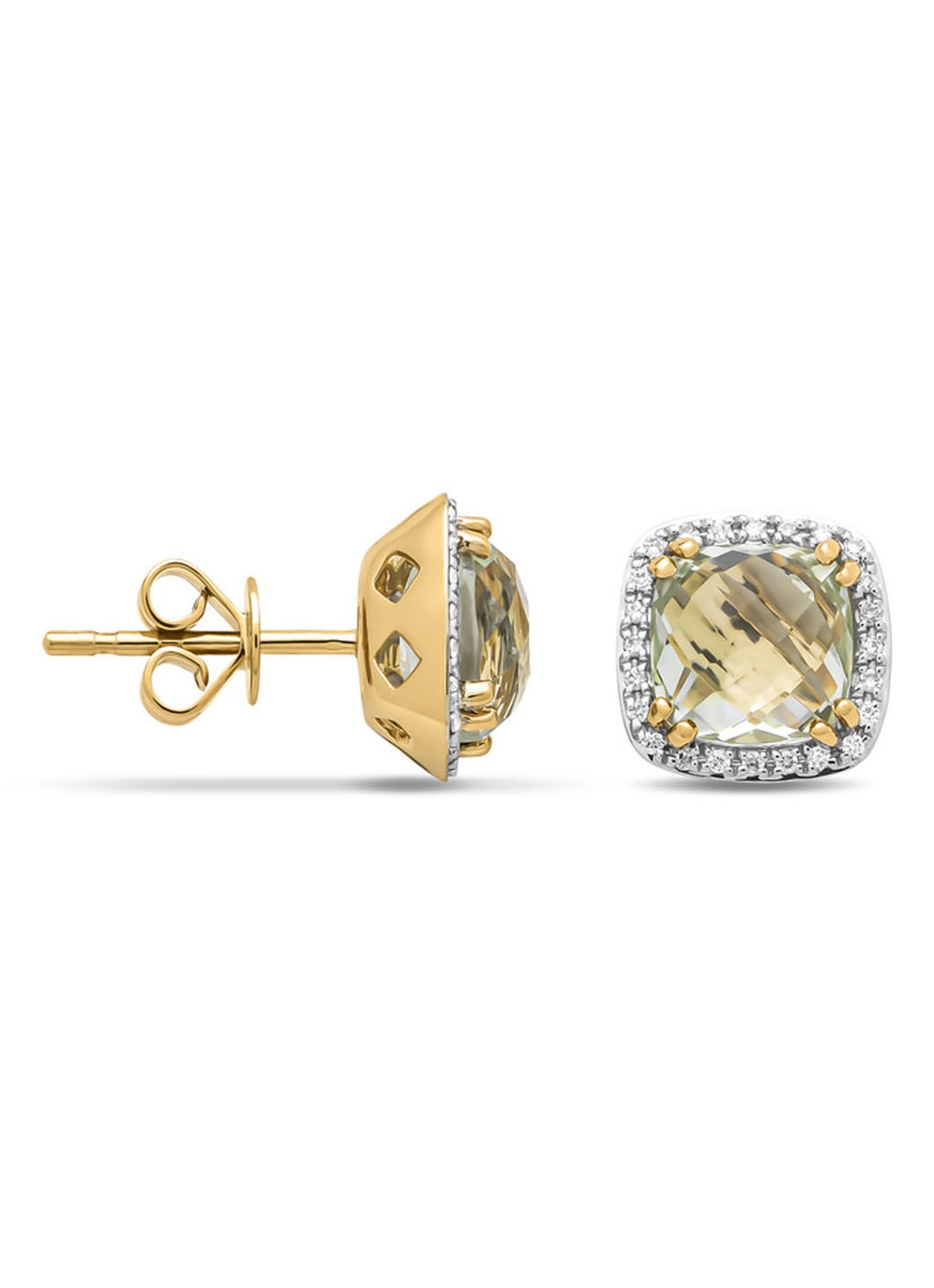 Diamond Point Geelgouden oorsieraden, 3.43 ct groene amethist, Fiësta - voorkant geelgoud