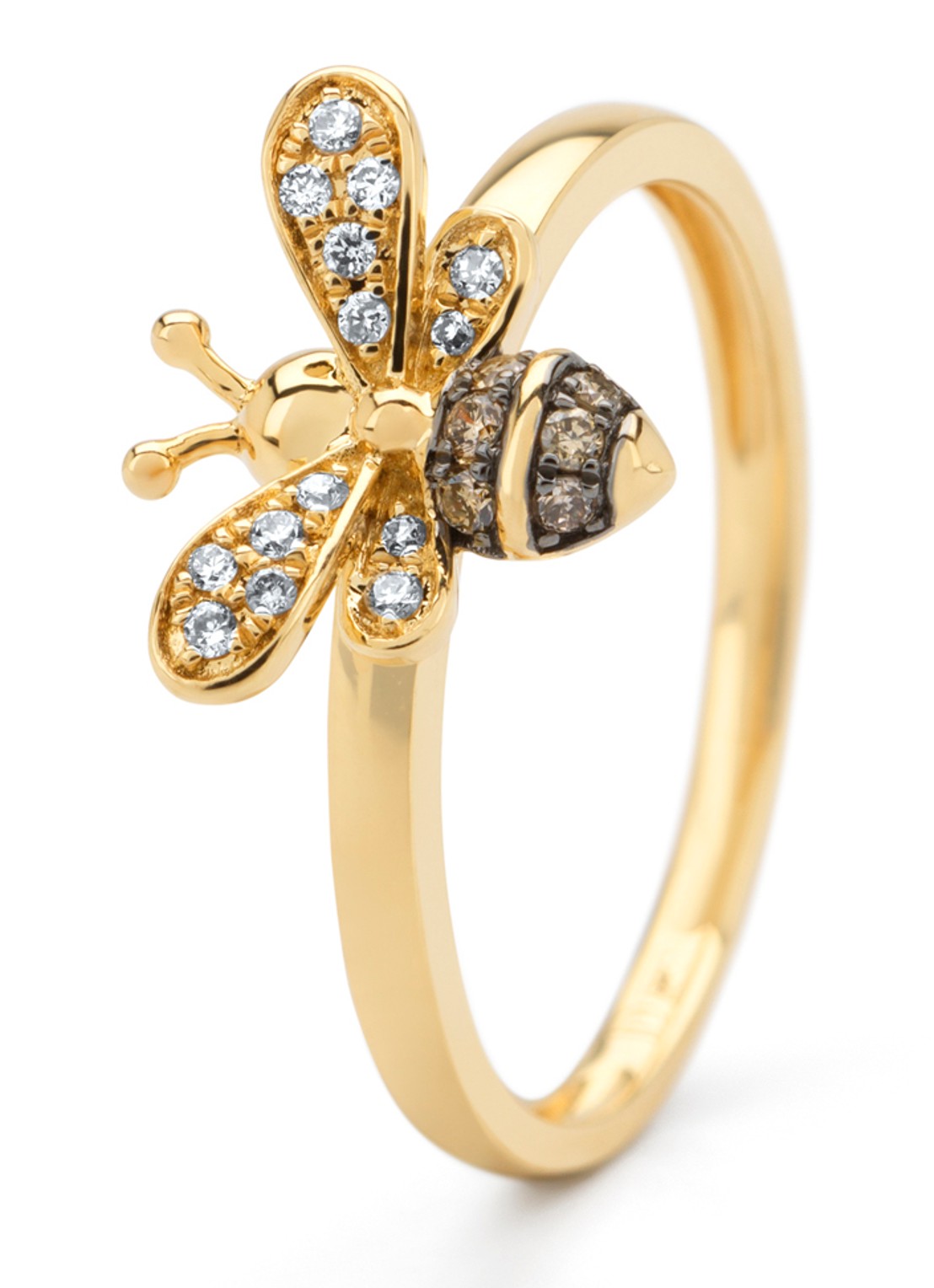 Diamond Point Geelgouden ring, 0.11 ct diamant, Queen Bee - voorkant geelgoud