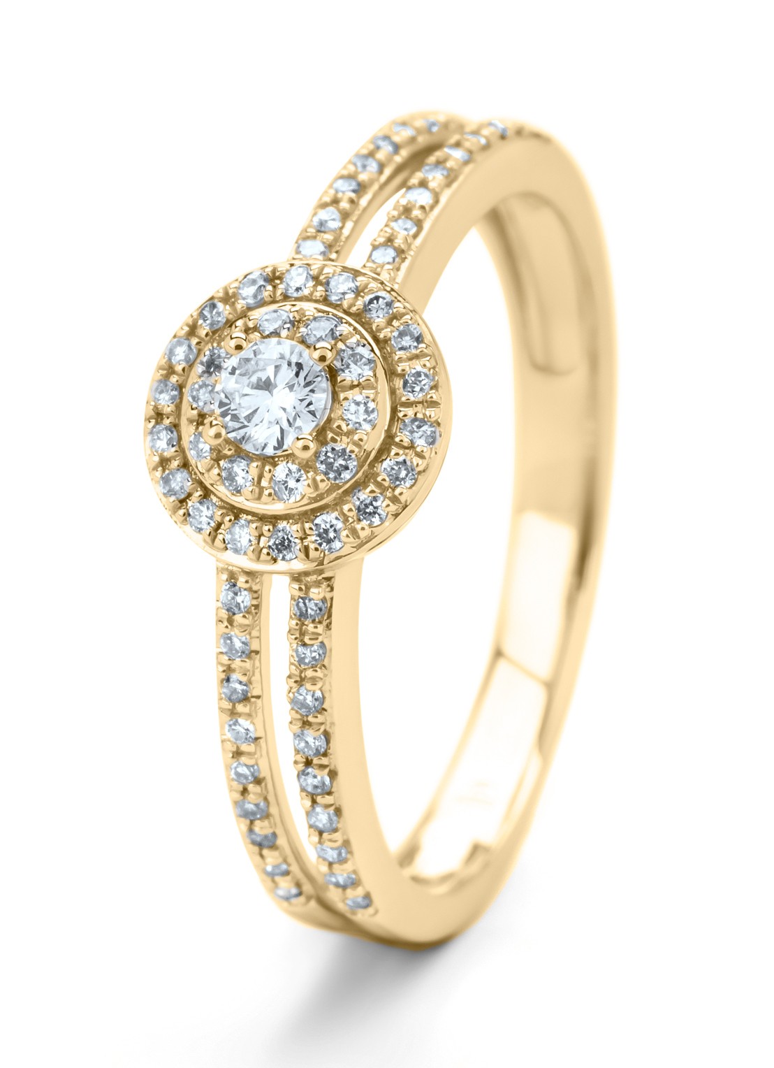 Diamond Point Geelgouden ring, 0.28 ct diamant, Petite Romance - voorkant 3 geelgoud