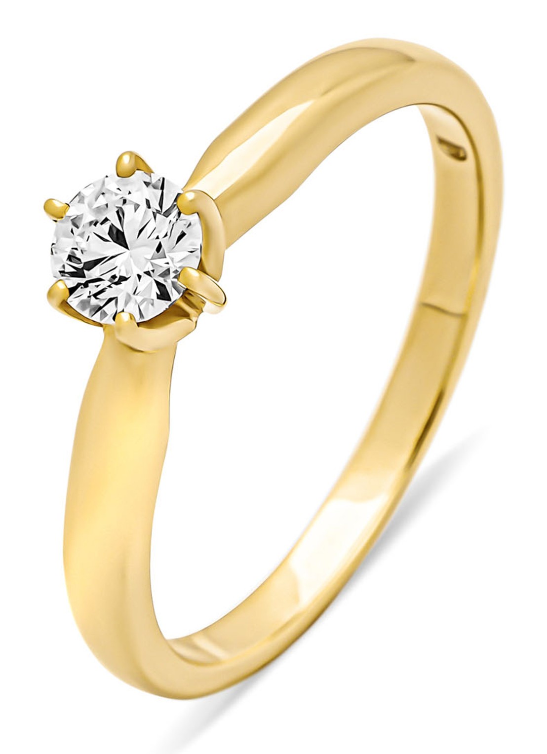 Diamond Point Geelgouden ring, 0.30 ct diamant, Hearts & Arrows - voorkant geelgoud