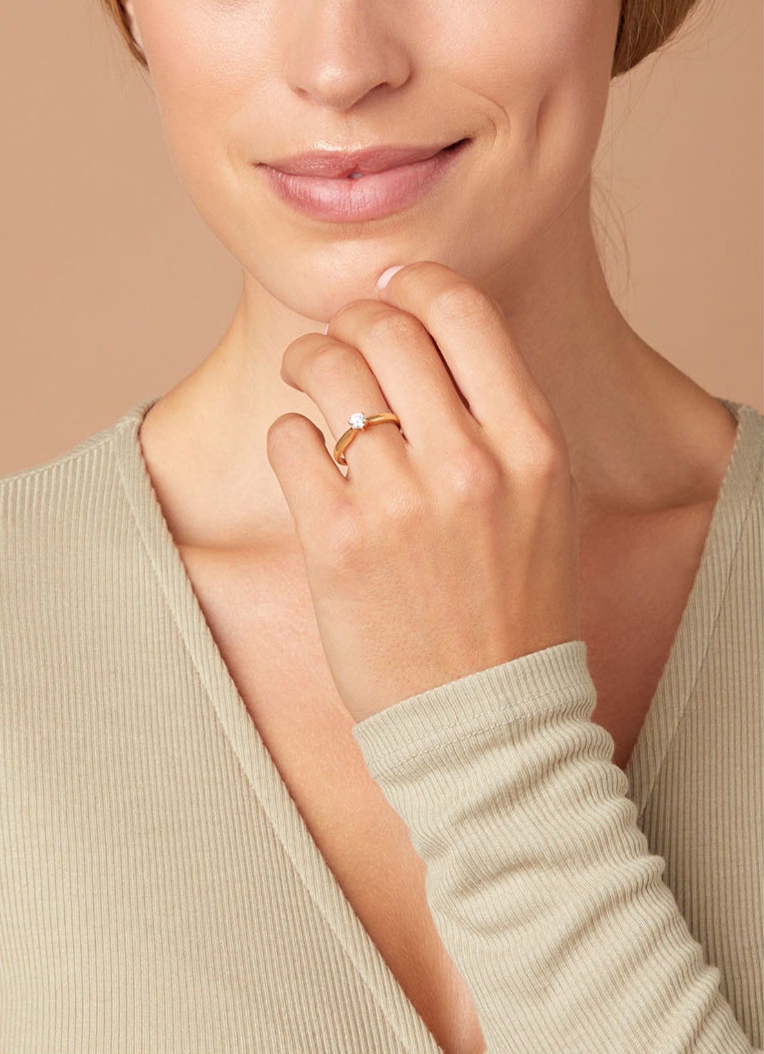 Diamond Point Geelgouden ring, 0.30 ct diamant, Hearts & Arrows - voorkant 2 geelgoud