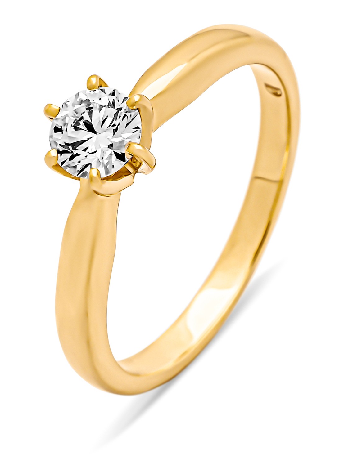 Diamond Point Geelgouden ring, 0.40 ct diamant, Hearts & Arrows - voorkant geelgoud