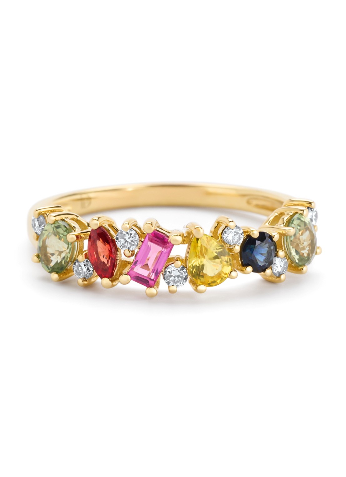 Diamond Point Geelgouden ring, 0.42 ct groene saffier, Eden - detail 2 geelgoud
