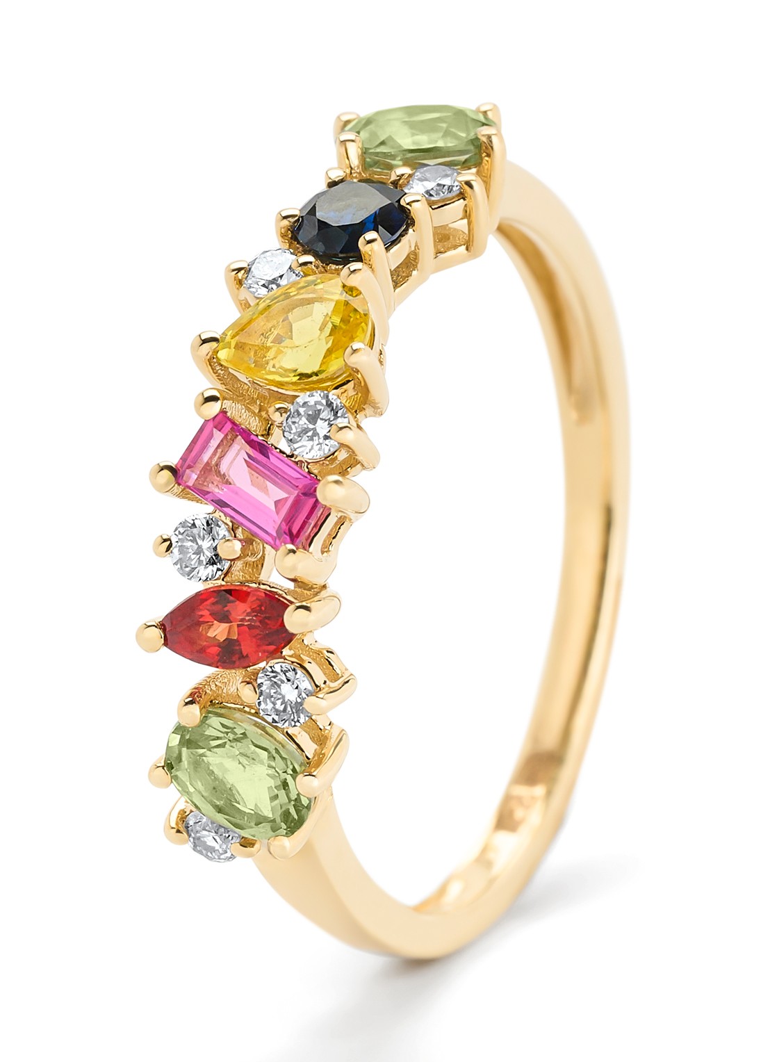 Diamond Point Geelgouden ring, 0.42 ct groene saffier, Eden - voorkant 4 geelgoud