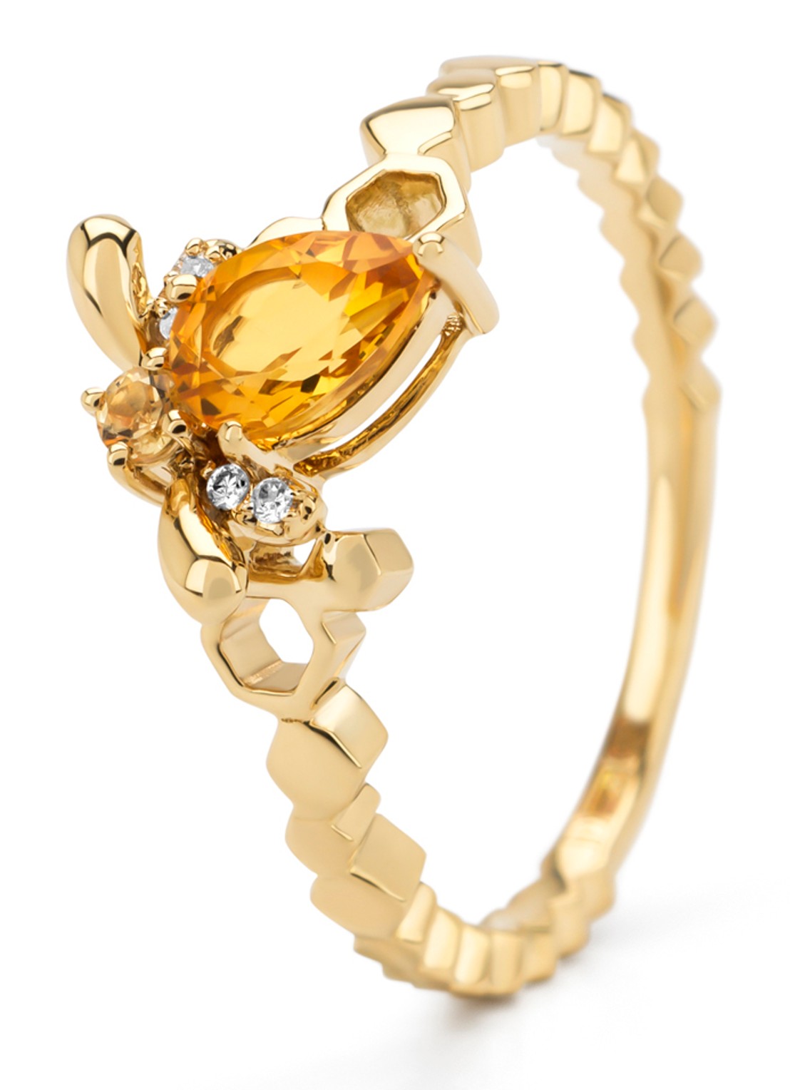 Diamond Point Geelgouden ring, 0.44 ct citrien, Queen Bee - voorkant geelgoud