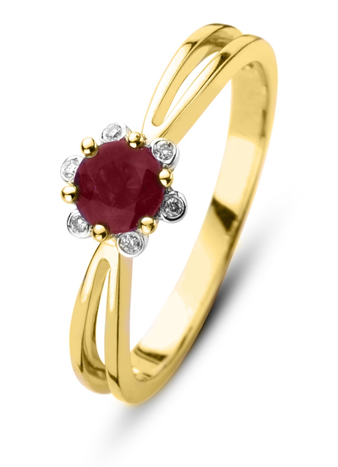 Diamond Point Geelgouden ring, 0.44 ct robijn, Empress - voorkant geelgoud