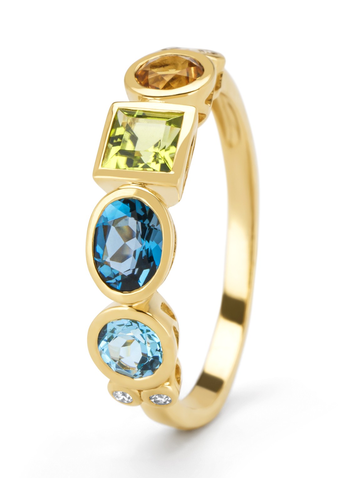 Diamond Point Geelgouden ring, 0.45 ct london topaas, Little Drops - voorkant 3 geelgoud