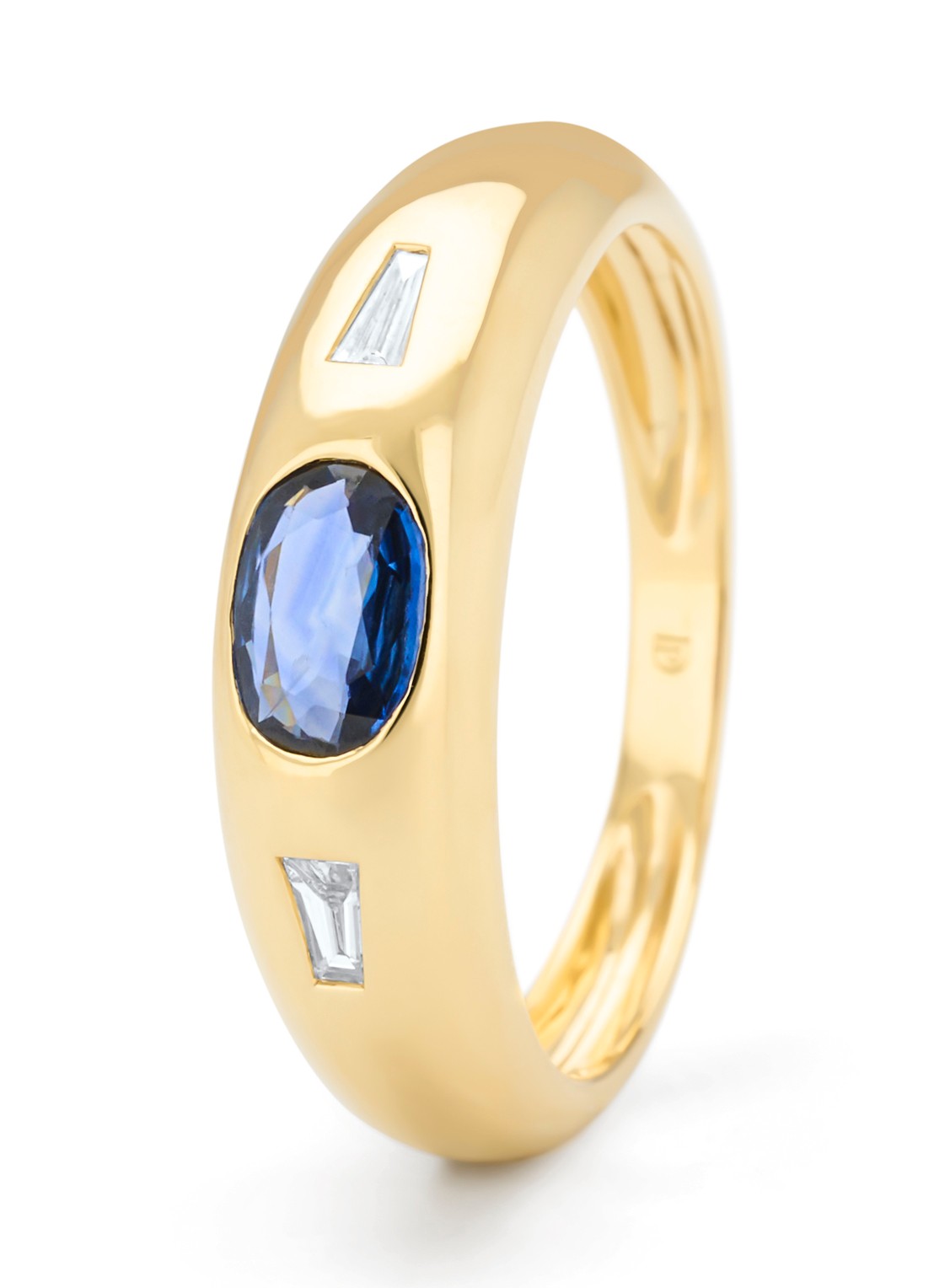 Diamond Point Geelgouden ring, 0.47 ct blauwe saffier, Bold - voorkant geelgoud