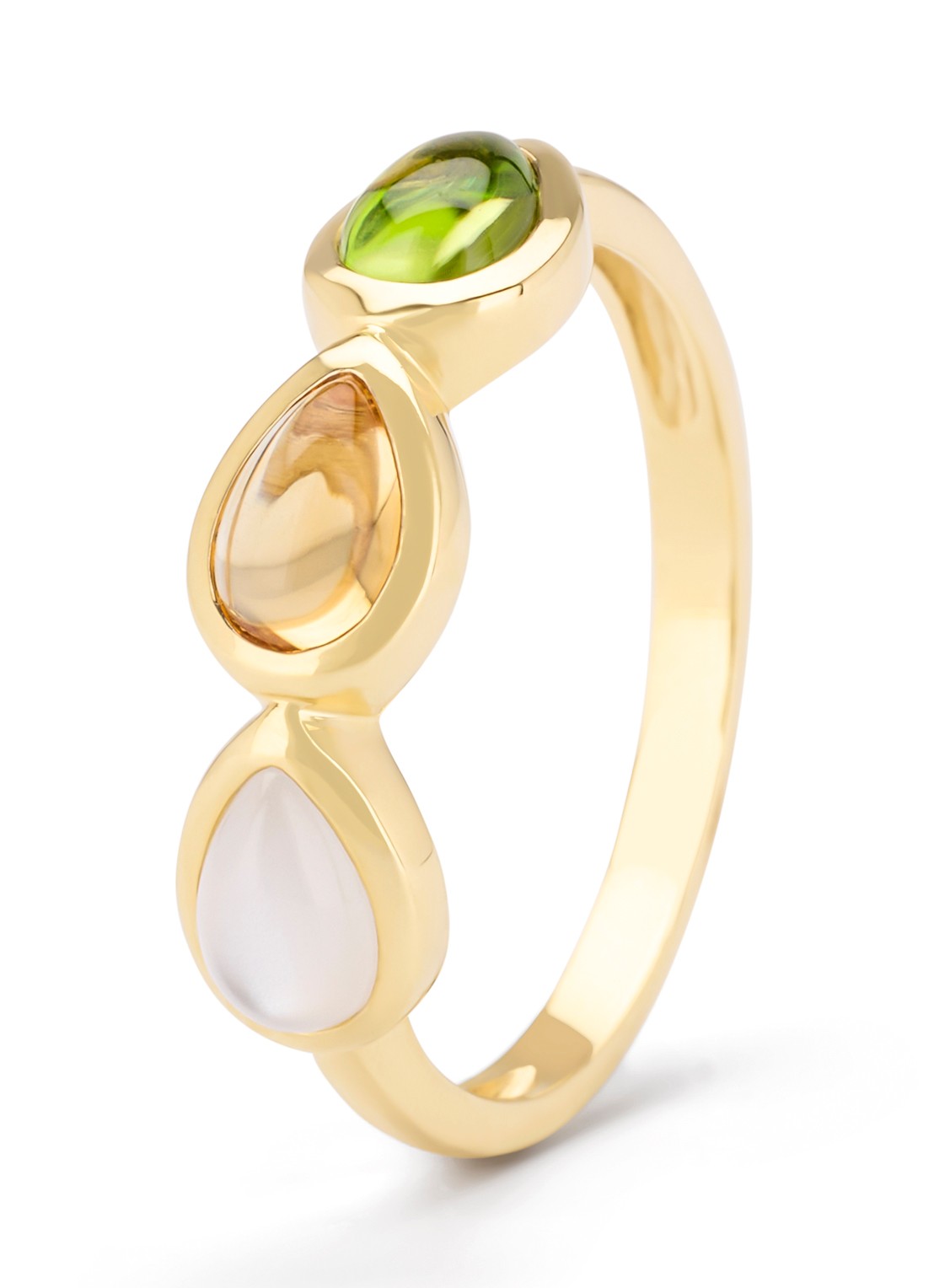 Diamond Point Geelgouden ring, 0.47 ct kwarts, Little Drops - voorkant 3 geelgoud