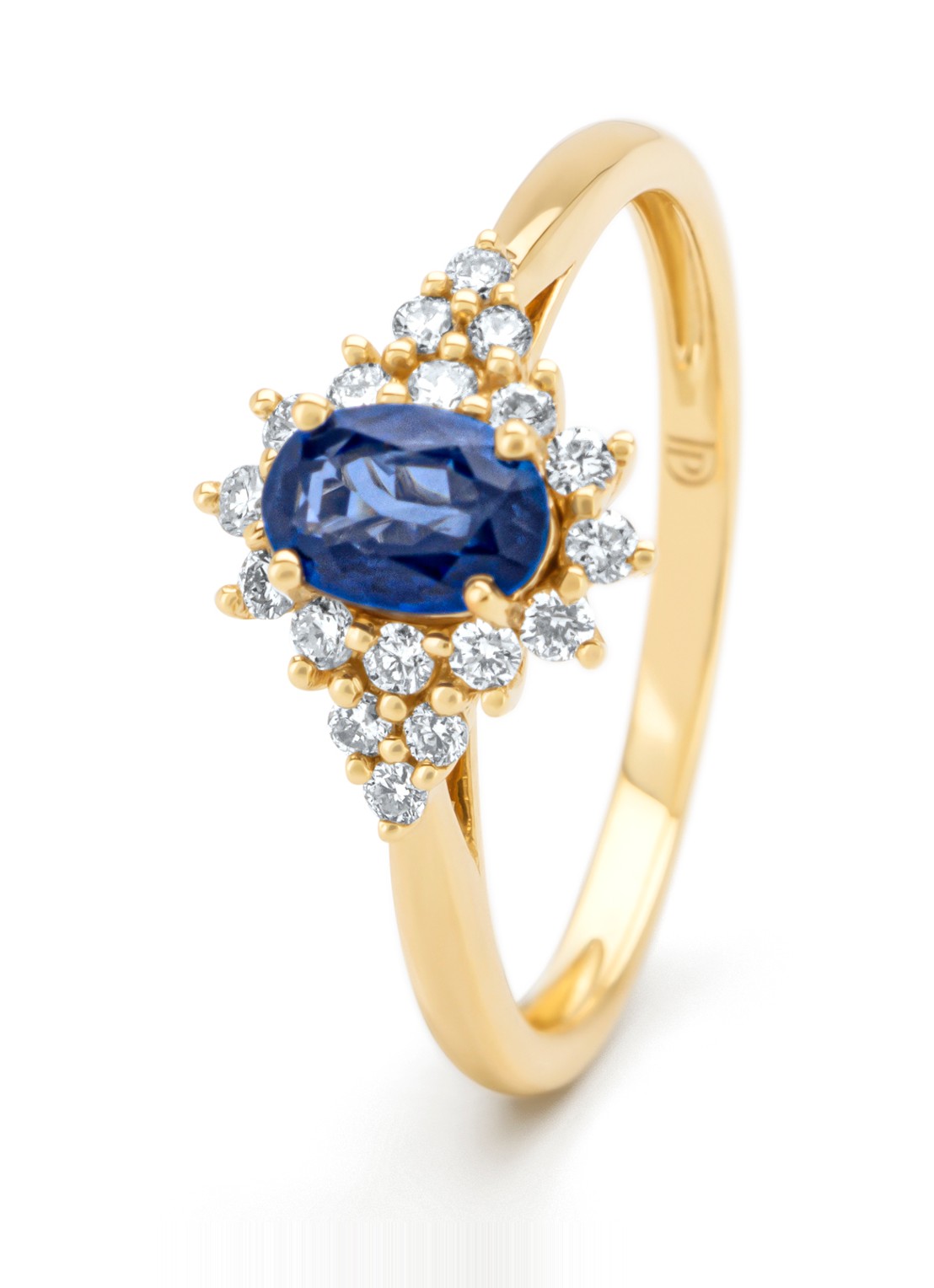 Diamond Point Geelgouden ring, 0.60 ct blauwe saffier, Eden  - voorkant geelgoud