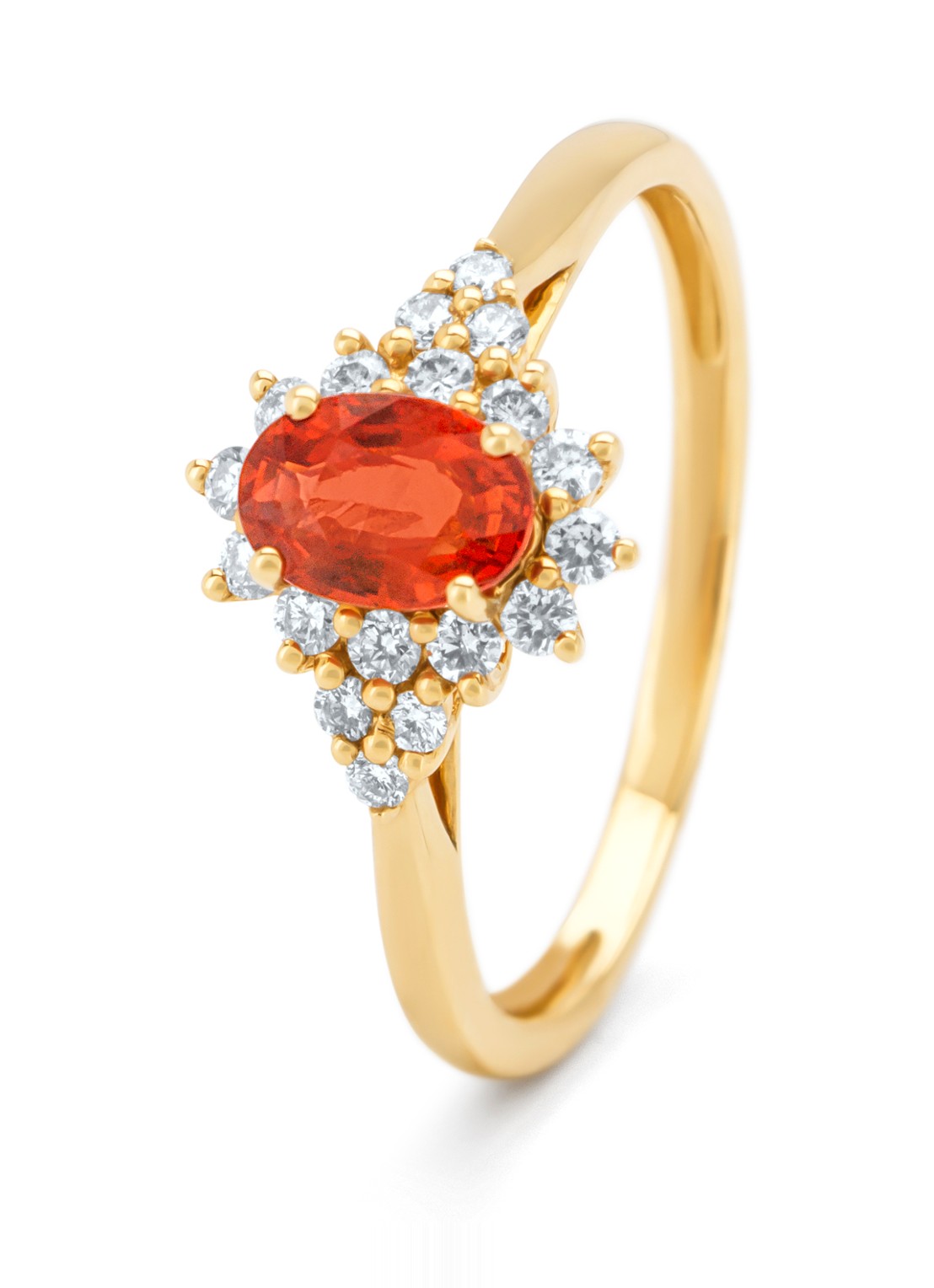 Diamond Point Geelgouden ring, 0.60 ct oranje saffier, Eden - voorkant 3 geelgoud