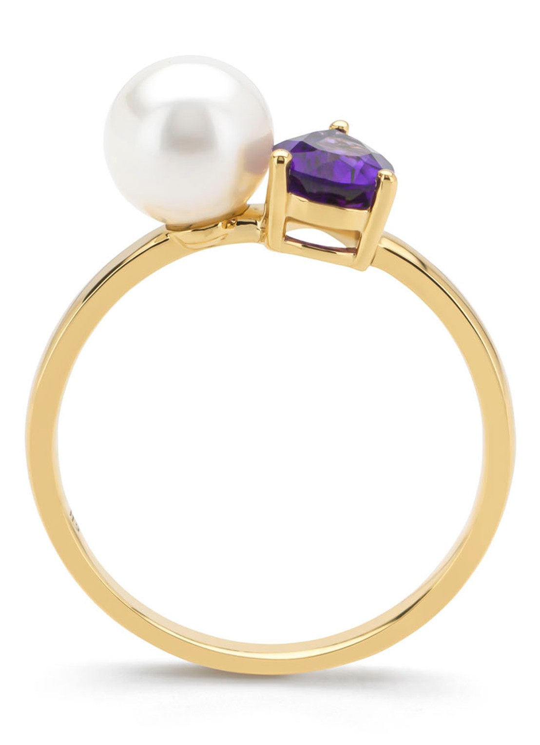 Diamond Point Geelgouden ring, 0.63 ct paarse amethist, Rivièra - detail geelgoud