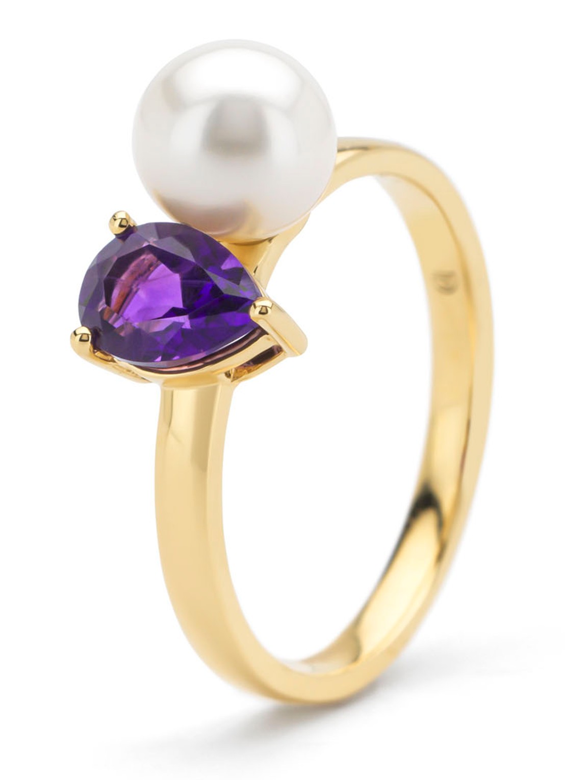 Diamond Point Geelgouden ring, 0.63 ct paarse amethist, Rivièra - voorkant 3 geelgoud