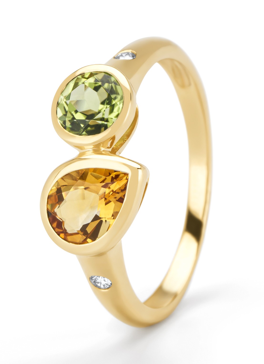 Diamond Point Geelgouden ring, 0.70 ct citrien, Little Drops - voorkant geelgoud