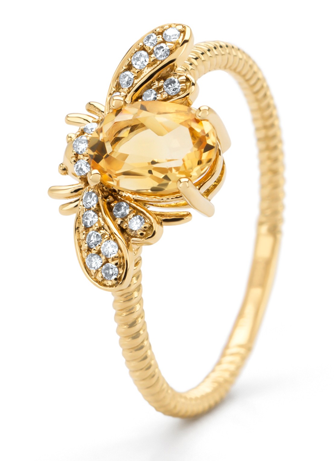Diamond Point Geelgouden ring, 0.70 ct citrien, Queen Bee - voorkant geelgoud