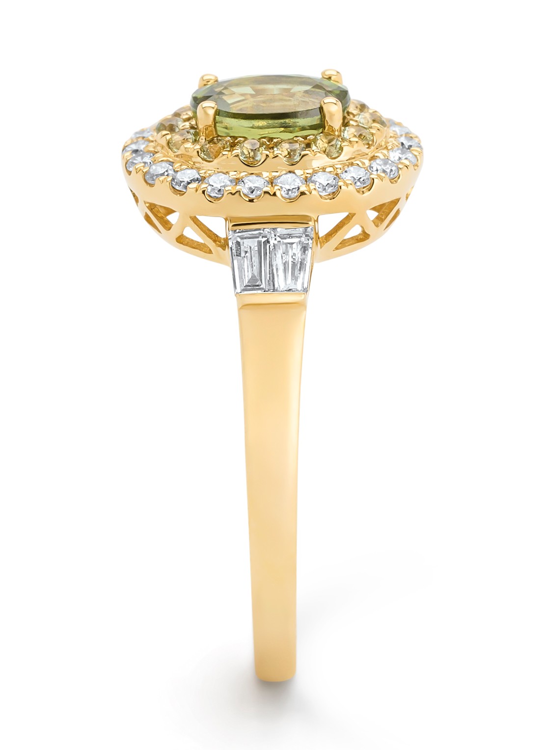 Diamond Point Geelgouden ring, 0.79 ct groene saffier, Eden - detail 3 geelgoud