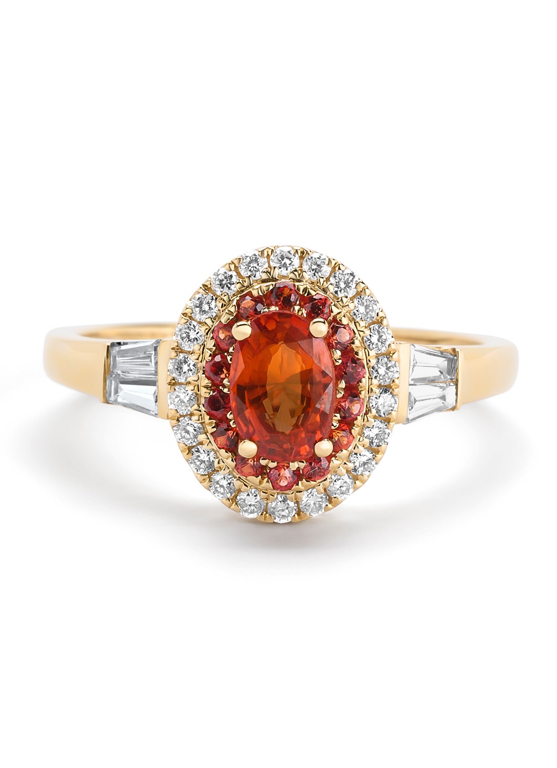Diamond Point Geelgouden ring, 0.88 ct oranje saffier ( bew, Eden - detail 2 geelgoud