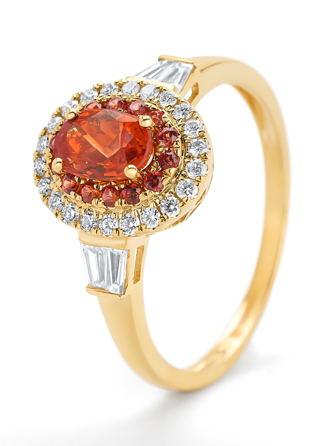 Diamond Point Geelgouden ring, 0.88 ct oranje saffier ( bew, Eden - voorkant 3 geelgoud