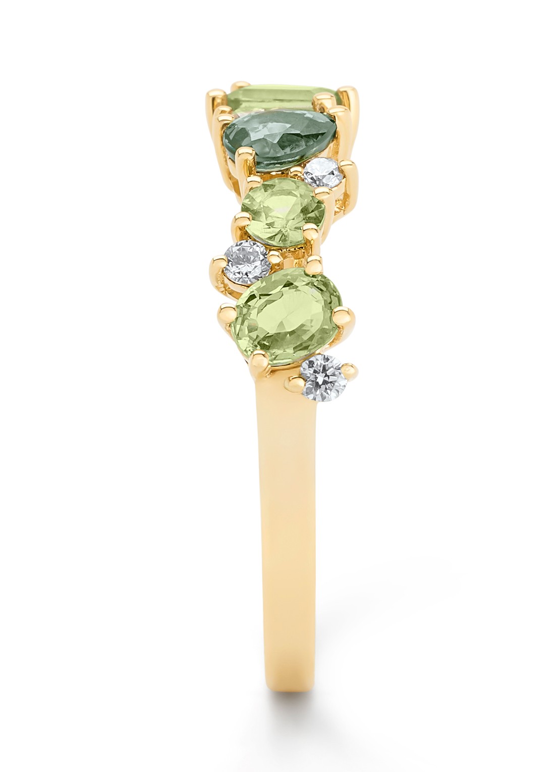 Diamond Point Geelgouden ring, 1.10 ct groene saffier, Eden - detail geelgoud