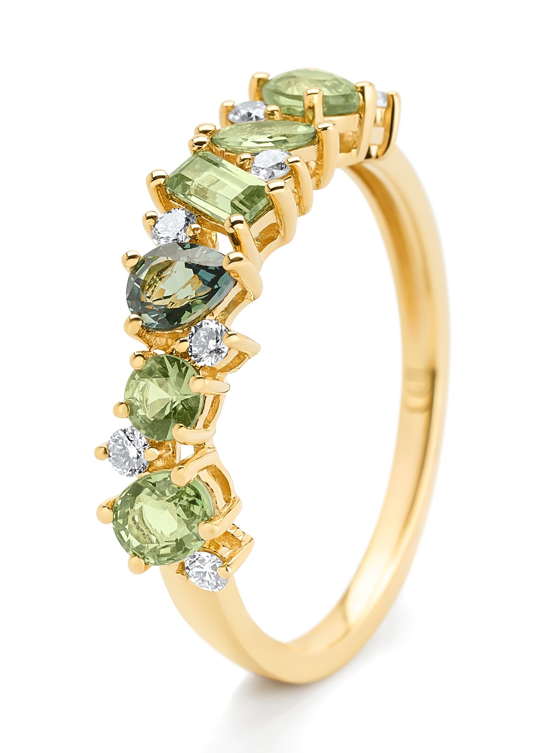 Diamond Point Geelgouden ring, 1.10 ct groene saffier, Eden - voorkant 3 geelgoud
