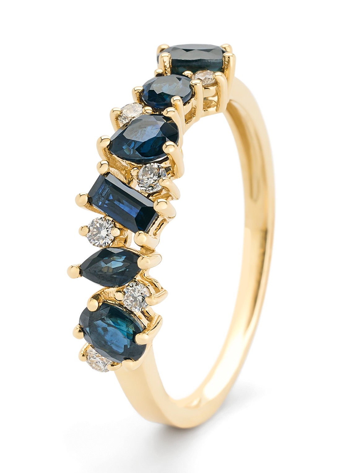 Diamond Point Geelgouden ring, 1.23 ct blauwe saffier, Eden - voorkant 3 geelgoud