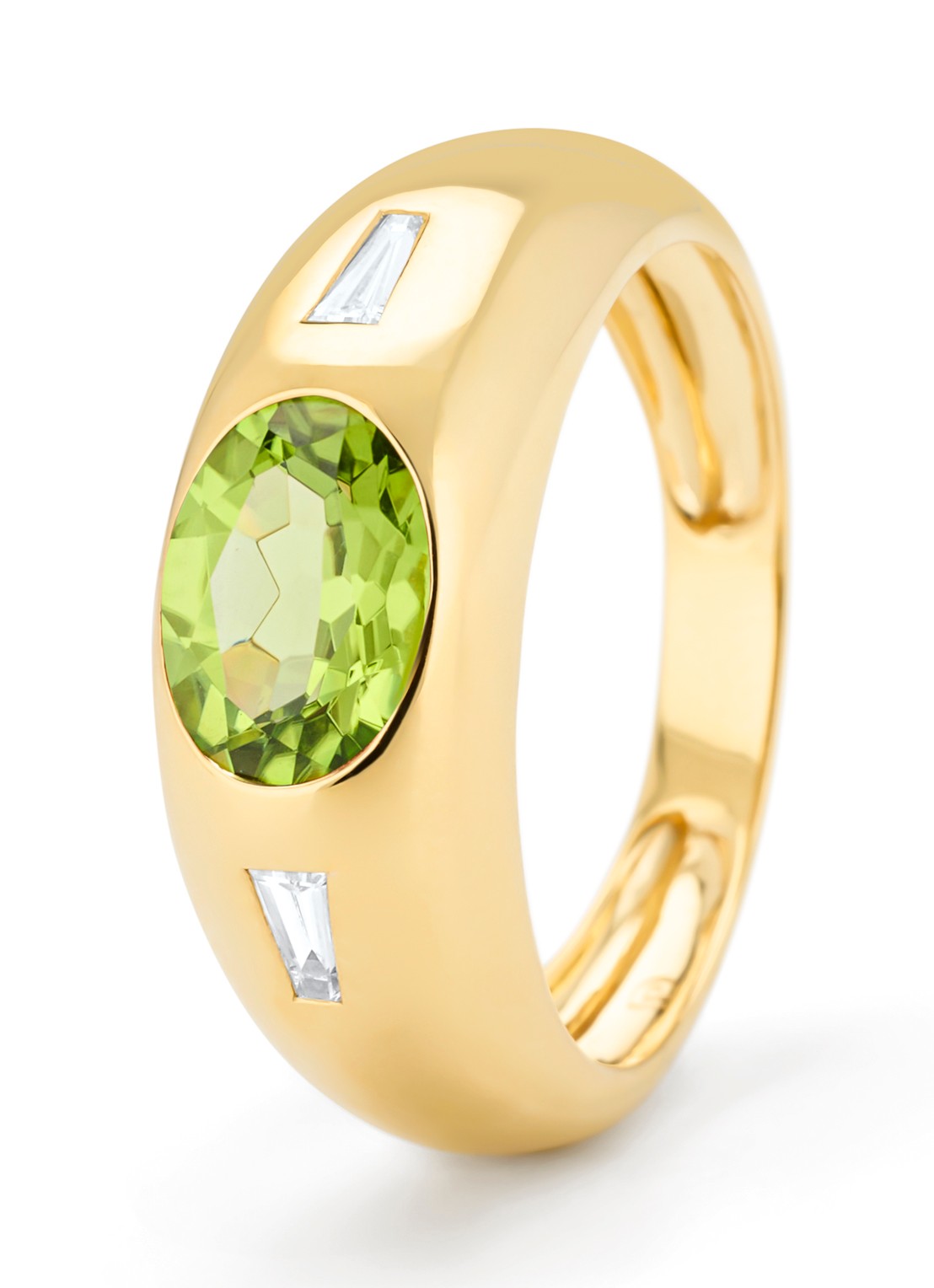 Diamond Point Geelgouden ring, 1.27 ct peridoot, Bold - voorkant geelgoud