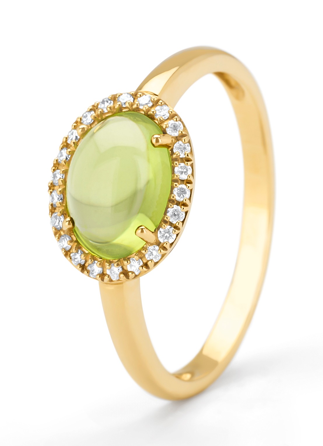 Diamond Point Geelgouden ring, 1.60 ct peridoot, Little Drops - voorkant 3 geelgoud
