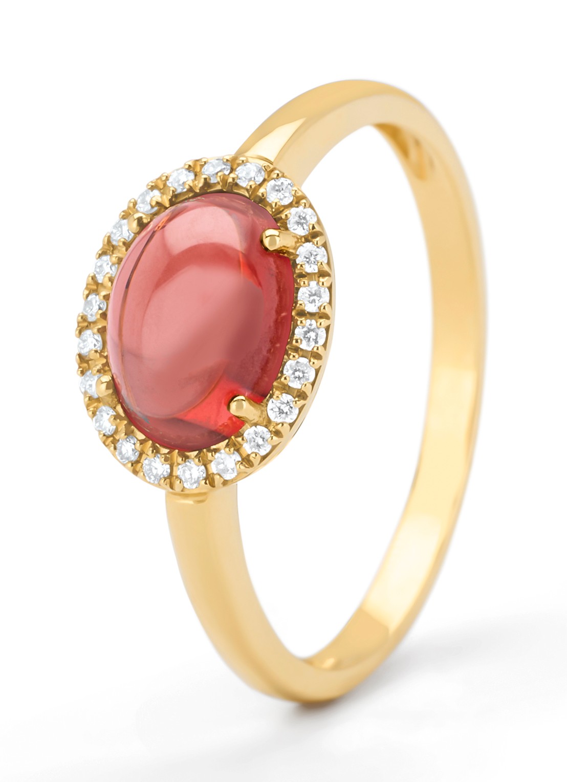Diamond Point Geelgouden ring, 1.63 ct granaat, Little Drops - voorkant 3 geelgoud