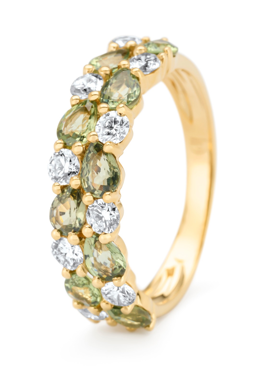 Diamond Point Geelgouden ring, 1.65 ct groene saffier, Eden - voorkant 5 geelgoud