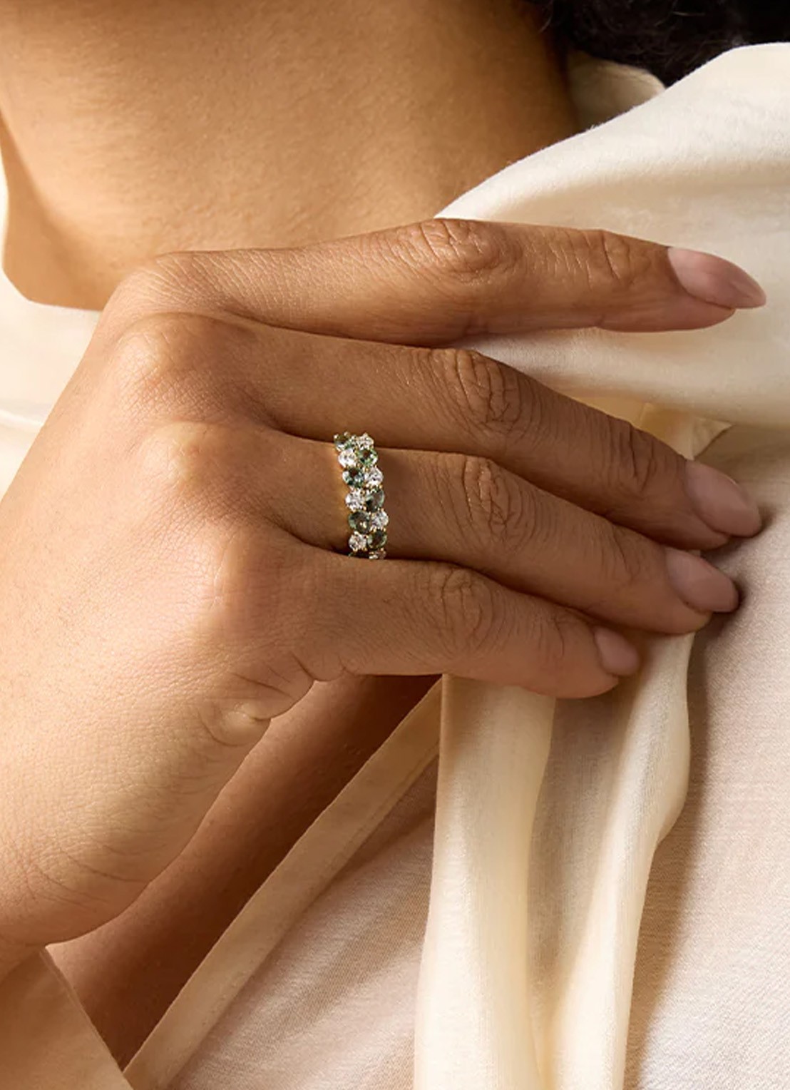 Diamond Point Geelgouden ring, 1.65 ct groene saffier, Eden - voorkant 6 geelgoud