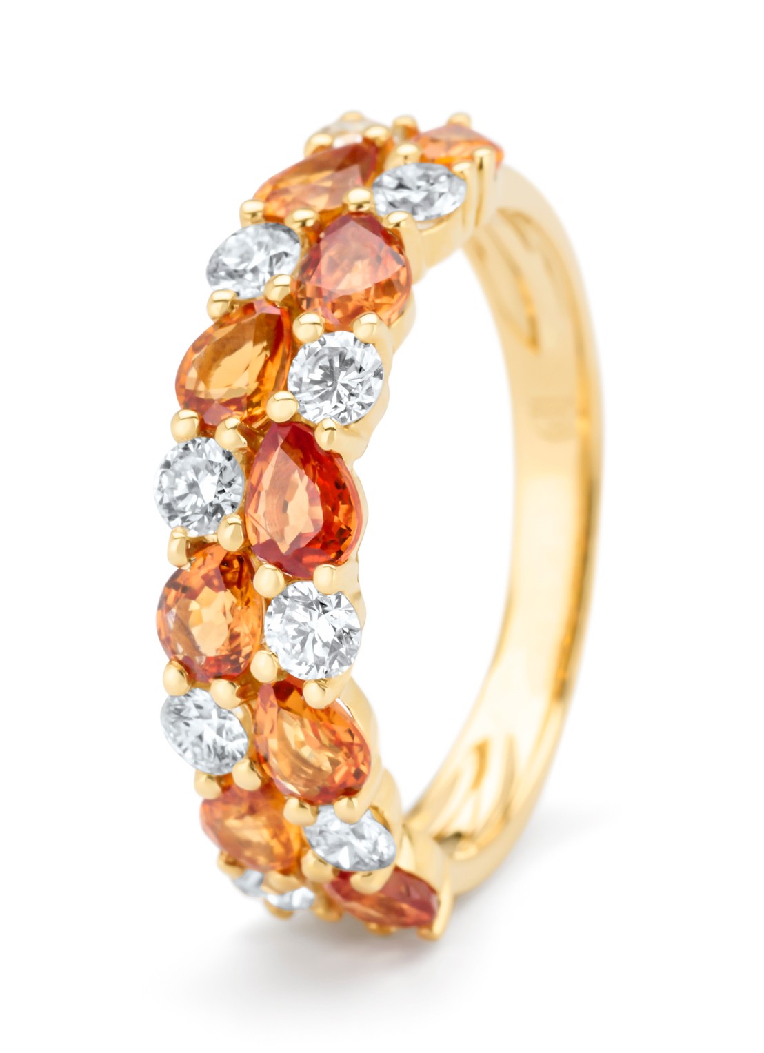 Diamond Point Geelgouden ring, 1.65 ct oranje saffier ( bew, Eden - voorkant geelgoud