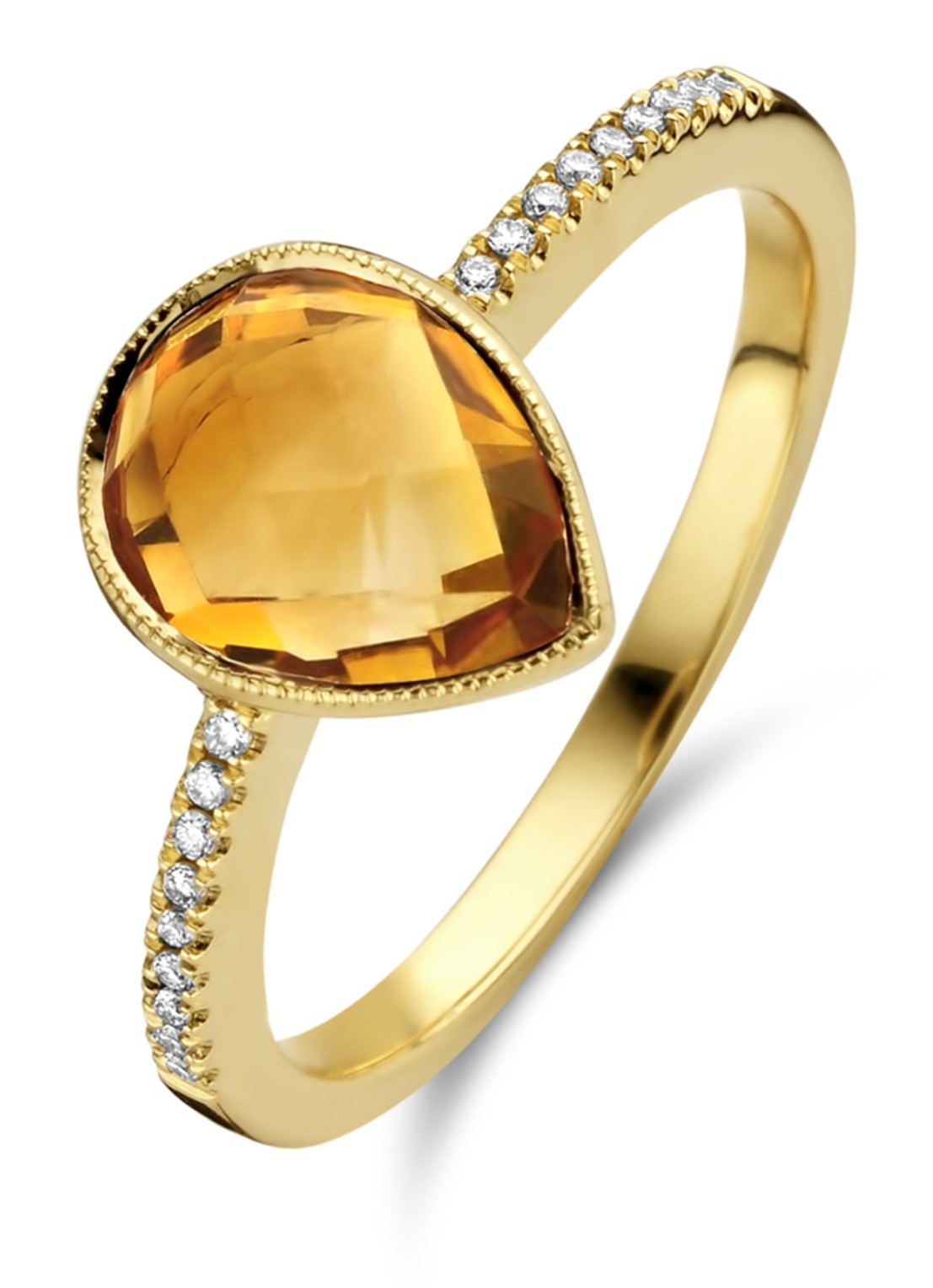 Diamond Point Geelgouden ring 1.70 ct oranje citrien Philosophy - voorkant geelgoud