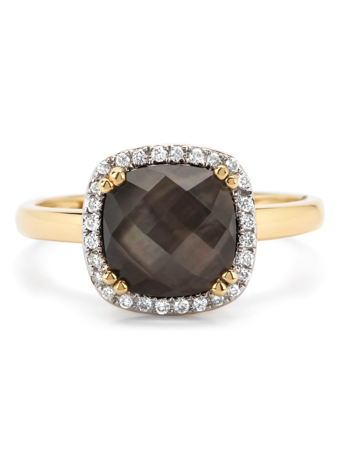 Diamond Point Geelgouden ring, 2.08 ct kwarts, Fiësta - voorkant 2 geelgoud