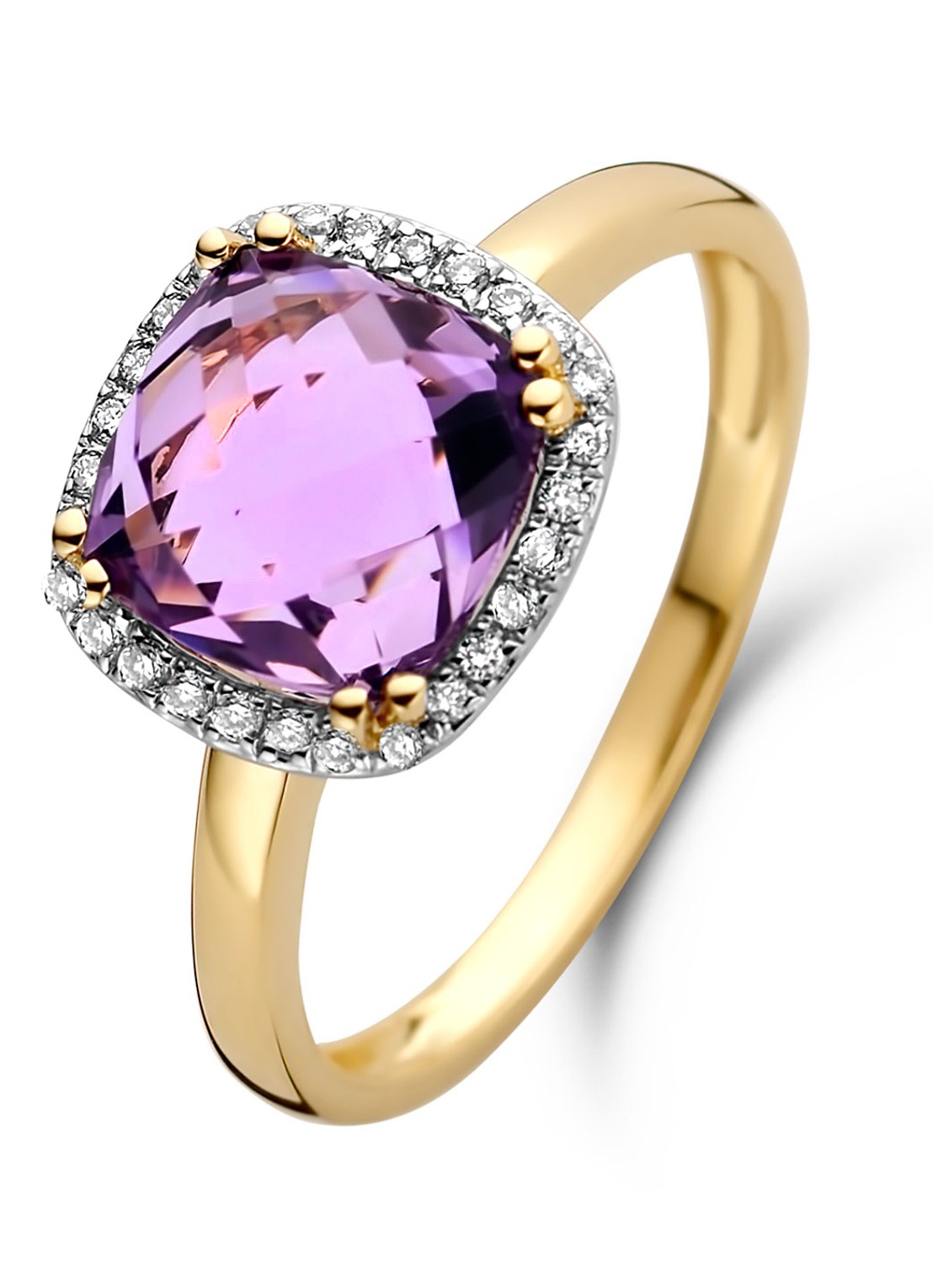 Diamond Point Geelgouden ring 2.54 ct amethist Fiësta - voorkant 2 paars