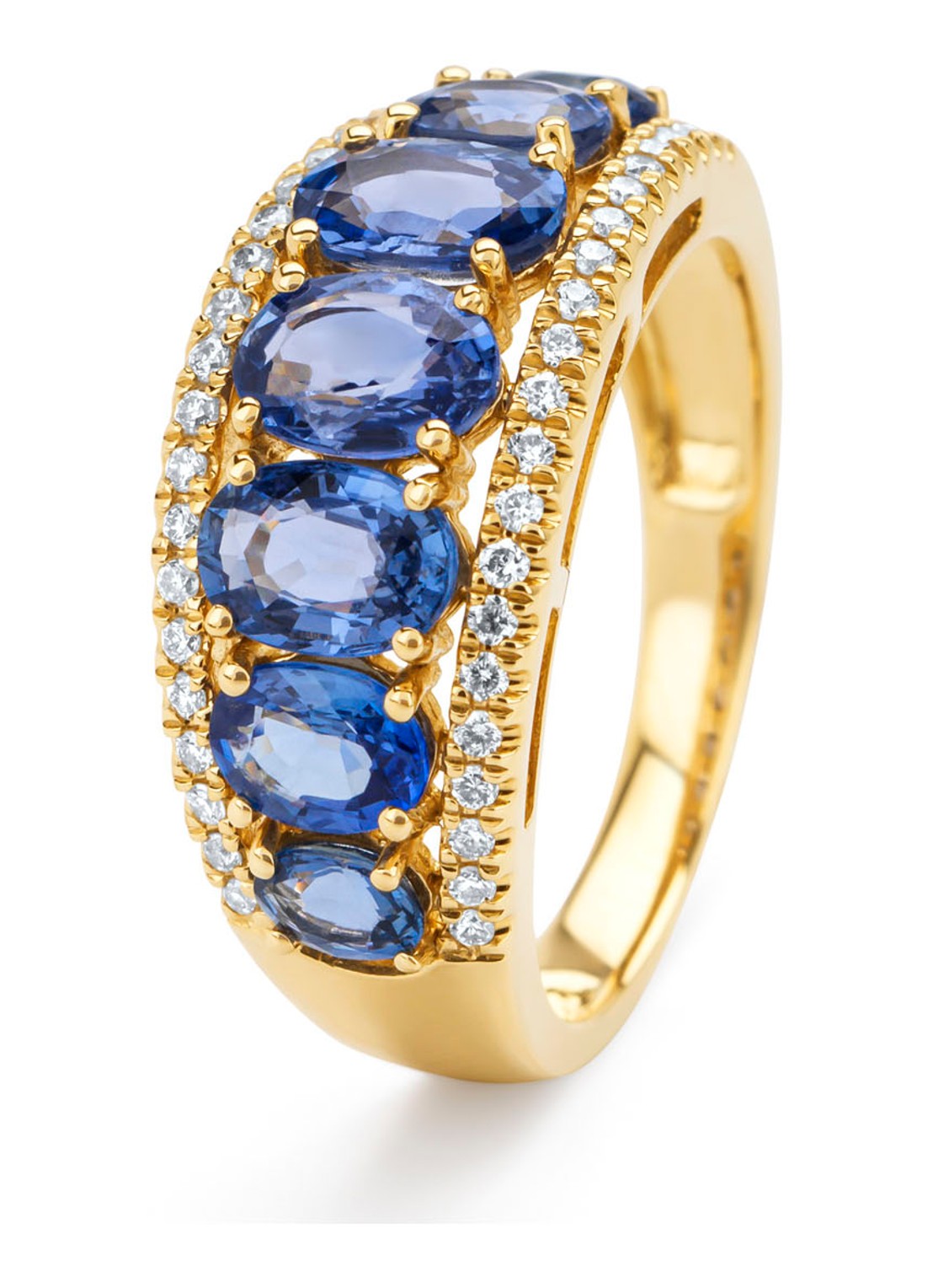 Diamond Point Geelgouden ring, 3.05 ct blauwe saffier, Eden - voorkant 2 geelgoud